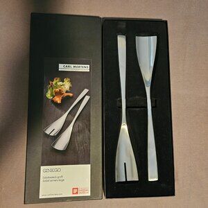 Carl Mertens Ginkgo Salad Server Set (Fork Spoon) Silver Stainless Steel MODERN
